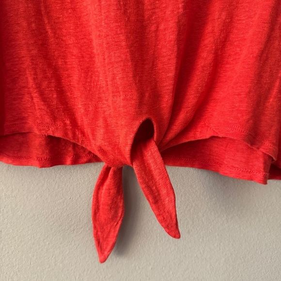 Chico's 100% Linen Red Tie-Front Short Sleeve T-Shirt Size M - Picture 6 of 6